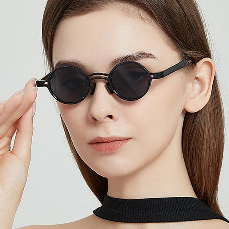 SO&EI Vintažiniai maži apvalūs akiniai nuo saulės Moteriški madingi dvigubi tilteliai Skaidrūs vandenyno lęšiai Vyriški akiniai populiarūs pankų mėlyni akiniai nuo saulės