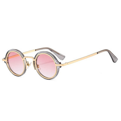Modne male okrugle sunčane naočale Ženske Retro Punk Gradient Ins naočale Popularne muške nijanse Trendy Green Tea UV400 Metalne sunčane naočale
