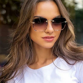 XJiea Слънчеви очила без рамки Дамски 2022 г. Модни ретро квадратни слънчеви очила Градиентни прозрачни океански лещи Летни сенници за шофиране