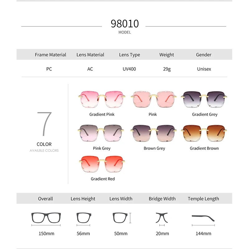 XJiea sunčane naočale bez okvira, ženske modne 2022., vintage četvrtaste sunčane naočale s gradijentnim prozirnim oceanskim lećama, ljetne sjenila za vožnju