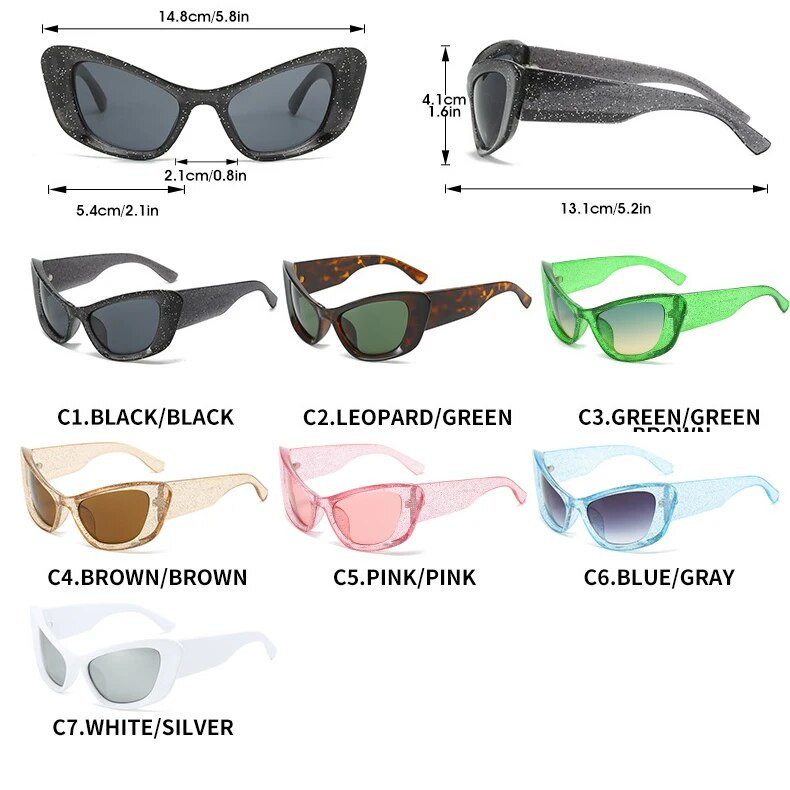 Unikaalsed Cat Eye Punk päikeseprillid Naiste Vintage Mehed Trendikas mood Värvikad päikeseprillid Retro Varjud Sädelevad prillid Y2k Tänavarõivad