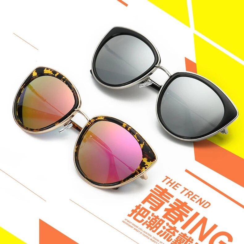 Augstas kvalitātes Cat Eye Sieviešu saulesbrilles Zelta Metāla Gafas de sol Atstarojošas Vasaras Rozā brilles Vintage Sexy Cateye
