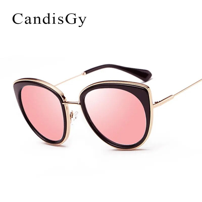 Augstas kvalitātes Cat Eye Sieviešu saulesbrilles Zelta Metāla Gafas de sol Atstarojošas Vasaras Rozā brilles Vintage Sexy Cateye