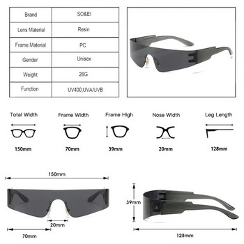 SO&EI Ретро Y2K Пънк слънчеви очила без рамки Дамски модни цветни огледални нюанси UV400 Мъжки еднокомпонентни спортни очила за шофиране