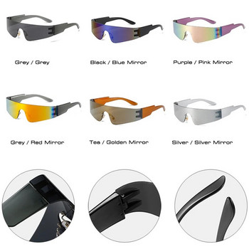 SO&EI Ретро Y2K Пънк слънчеви очила без рамки Дамски модни цветни огледални нюанси UV400 Мъжки еднокомпонентни спортни очила за шофиране