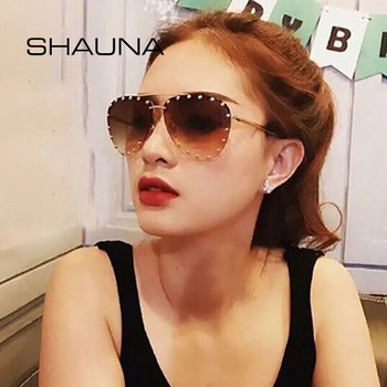 SHAUNA Ретро нитове Дамски пилотски слънчеви очила без рамки Маркови дизайнерски модни дамски градиентни очила в пънк стил