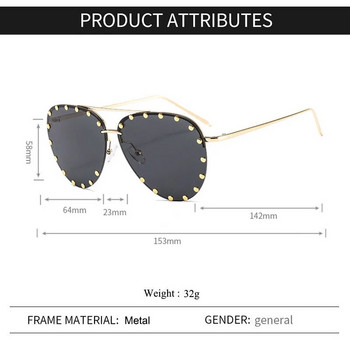 SHAUNA Ретро нитове Дамски пилотски слънчеви очила без рамки Маркови дизайнерски модни дамски градиентни очила в пънк стил