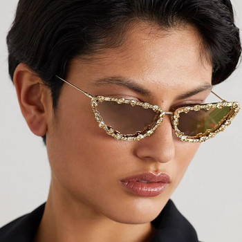 SHAUNA Луксозни дамски кристални слънчеви очила с котешко око, актуални мъжки слънчеви очила с метална рамка, градиентни огледални нюанси UV400