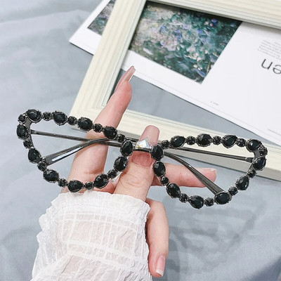 SHAUNA Luksusa kristāla sieviešu saulesbrilles kaķu acīm Trending vīriešu metāla rāmja saulesbrilles gradienta spoguļa toņi UV400