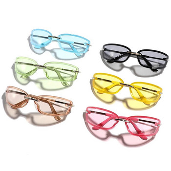 SHAUNA Нови Y2K бонбонени правоъгълни слънчеви очила Модни спортни сенници за шофиране UV400 Мъжки актуални синьо-зелени слънчеви очила