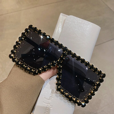 Päikeseprillid Naistele Suured ruudukujulised Teemant Meeste Mood Rhinestone Päikeseprillid Naiste Luksusbränd Disainer Prillid UV400 Unisex
