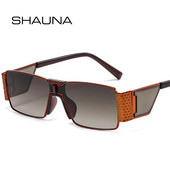 SHAUNA Retro Steampunk Ochelari de soare dreptunghi pentru femei, designer de modă, nuanțe degradate, UV400, ochelari de soare pătrați punk pentru bărbați