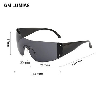 GM LUMIAS Y2k слънчеви очила без рамки, модни нови при мъже, жени, очила с огледални очила, модерни футуристични спортни на открито UV400 нюанси