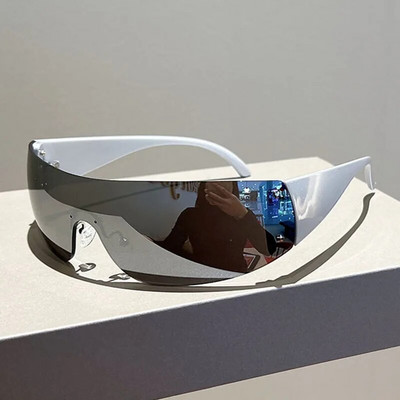 GM LUMIAS ääristeta Y2k päikeseprillid, mood, uus meeste naiste peegelprillid, trendikad futuristlikud välispordi UV400 varjud