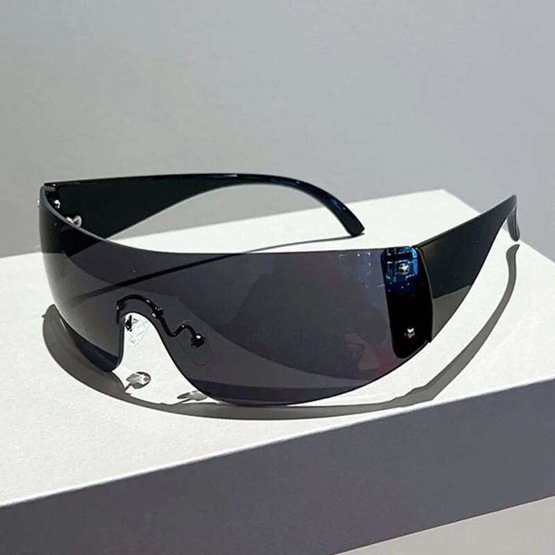 GM LUMIAS ääristeta Y2k päikeseprillid, mood, uus meeste naiste peegelprillid, trendikad futuristlikud välispordi UV400 varjud