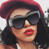 Naiste 2023. aasta ülisuured ruudukujulised teemantpäikeseprillid, 2023. aasta luksusbrändi disainer, läikivad kivist päikeseprillid, naistele moekad kassiprillid