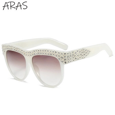 Naiste 2023. aasta ülisuured ruudukujulised teemantpäikeseprillid, 2023. aasta luksusbrändi disainer, läikivad kivist päikeseprillid, naistele moekad kassiprillid