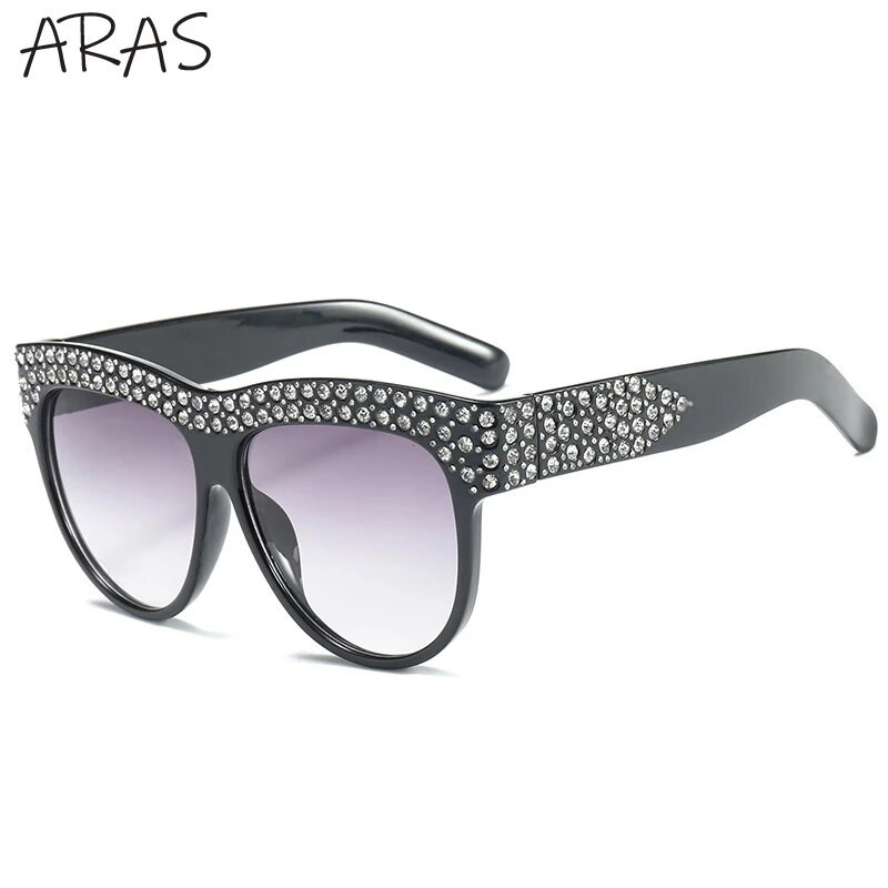 Naiste 2023. aasta ülisuured ruudukujulised teemantpäikeseprillid, 2023. aasta luksusbrändi disainer, läikivad kivist päikeseprillid, naistele moekad kassiprillid