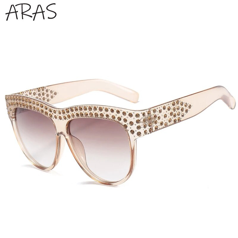Naiste 2023. aasta ülisuured ruudukujulised teemantpäikeseprillid, 2023. aasta luksusbrändi disainer, läikivad kivist päikeseprillid, naistele moekad kassiprillid