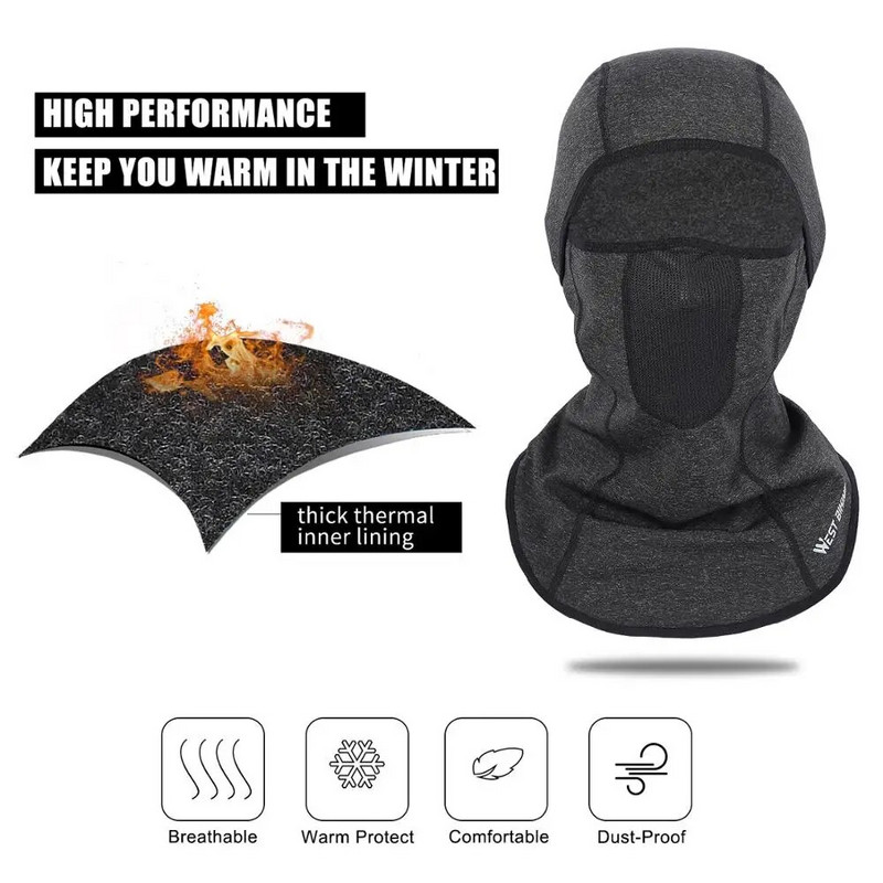 WEST BIKING ziemas velosipēda maska vāciņš vēja necaurlaidīgs pilnai sejai kakla sildītājs šalle slēpošana snovborda sporta balaclava skriešanas riteņbraukšanas maska