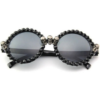 Γοτθικά γυαλιά ηλίου κρανίου Γυναικεία γυαλιά ηλίου ματιών γάτα κρυστάλλινα πανκ γυαλιά ηλίου ανδρικά γυαλιά διακόσμησης αποκριών Μαύρα στρογγυλά τετράγωνα γυαλιά Νέα