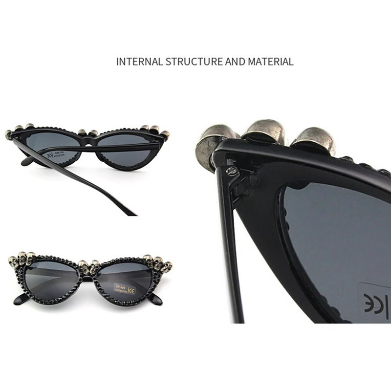 Gotičke sunčane naočale s lubanjom Ženske mačkaste kristalne punk sunčane naočale Muške Dekoracije za Noć vještica Naočale Crne okrugle četvrtaste naočale Novo