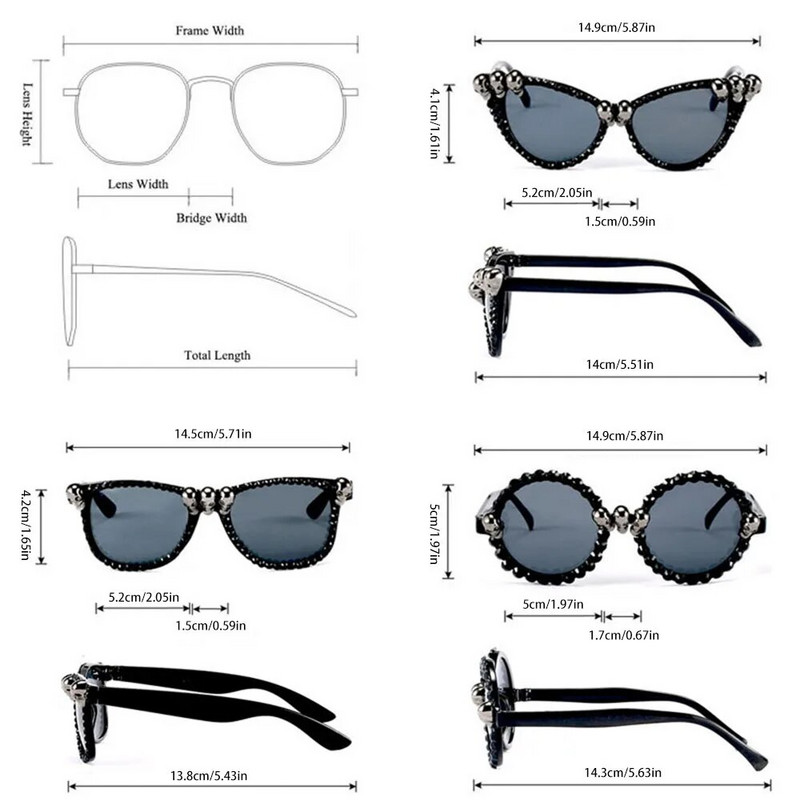 Gotičke sunčane naočale s lubanjom Ženske mačkaste kristalne punk sunčane naočale Muške Dekoracije za Noć vještica Naočale Crne okrugle četvrtaste naočale Novo
