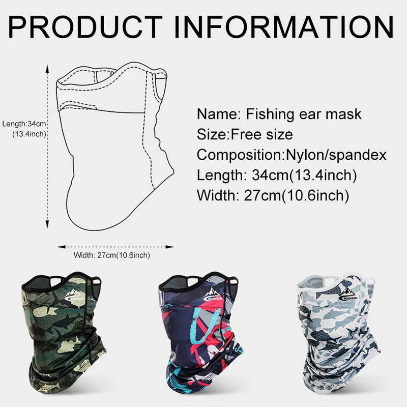Fishing Face Mask Suvine päikesekaitse Jalgrattasõidu Bandana Unisex Outdoor Sport Bike hingav jää siidist rippuvad kõrva peakatted