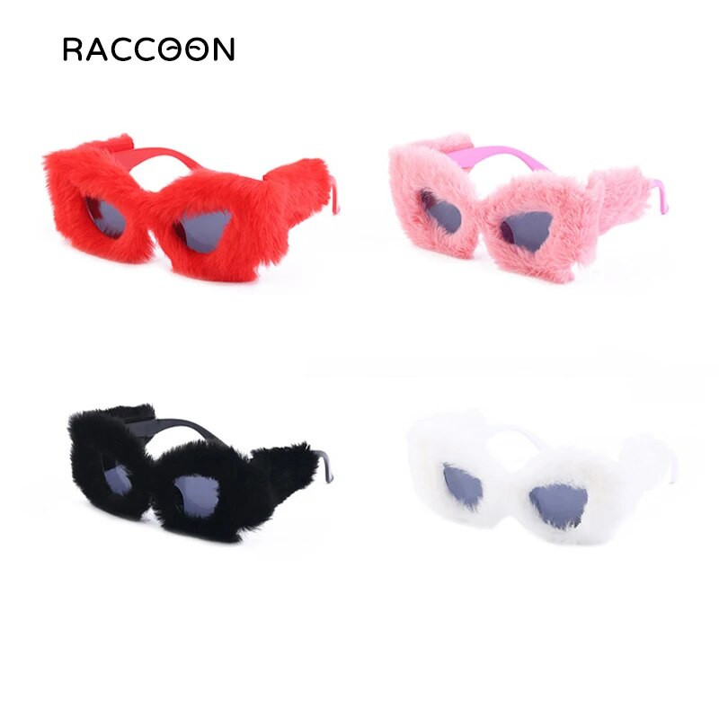 Isetegija kohevad kassisilmad Kardashan päikeseprillid naiste punk, pehme karusnaha samet päikeseprillid naistele trendikad käsitsi valmistatud seksikad plüüsis prillide varjud