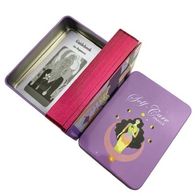 Metalinės dėžutės paauksuotas leidimas, savitarnos Oracle kortelių būrimo kaladė su popieriniu vadovu Anglų kalbos klasikiniai Taro stalo žaidimai