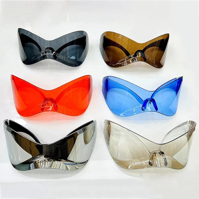 SO&EI Suuremõõtmelised ühes tükis ääristeta päikeseprillid Naiste Y2K Välispordiprillid Meeste Punk Driving Päikeseprillid Varjud UV400