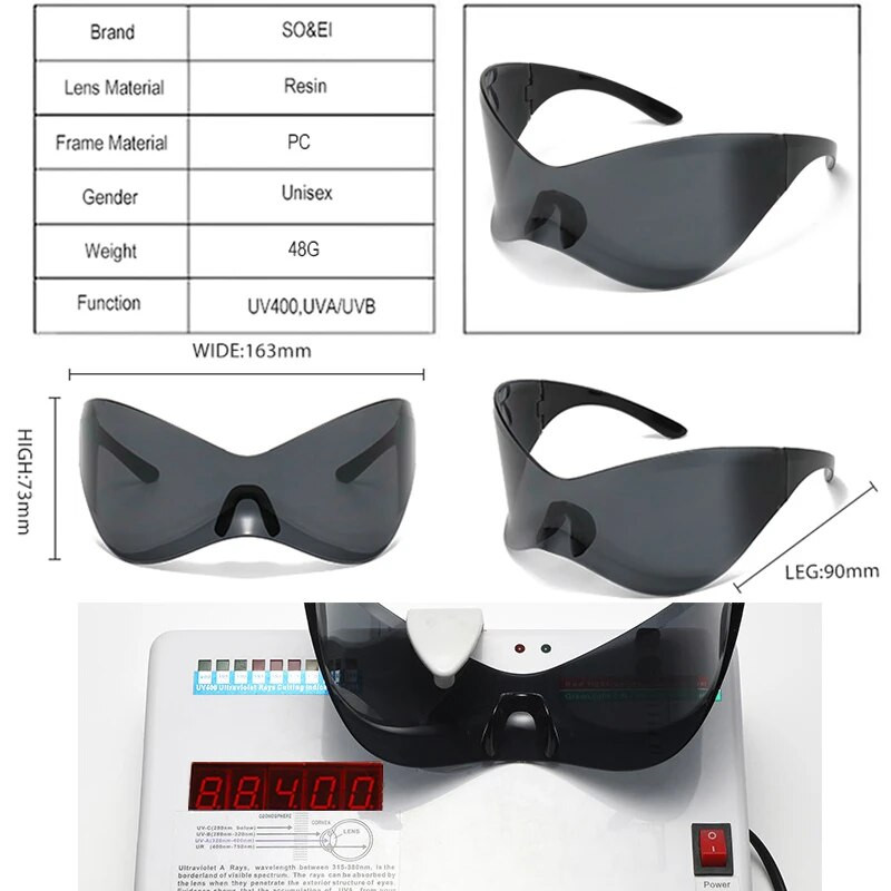 SO&EI Suuremõõtmelised ühes tükis ääristeta päikeseprillid Naiste Y2K Välispordiprillid Meeste Punk Driving Päikeseprillid Varjud UV400