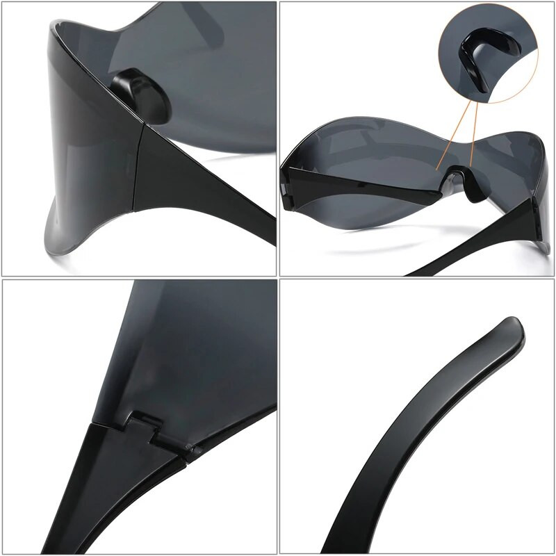 SO&EI Suuremõõtmelised ühes tükis ääristeta päikeseprillid Naiste Y2K Välispordiprillid Meeste Punk Driving Päikeseprillid Varjud UV400