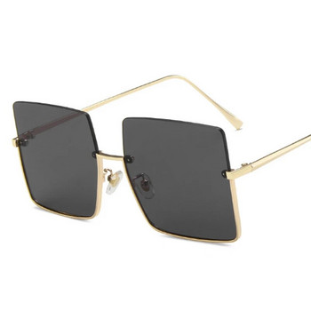 Извънгабаритни квадратни слънчеви очила Дамски маркови дизайнерски ретро слънчеви очила с половин рамка Женски метални режещи лещи Дамски очила