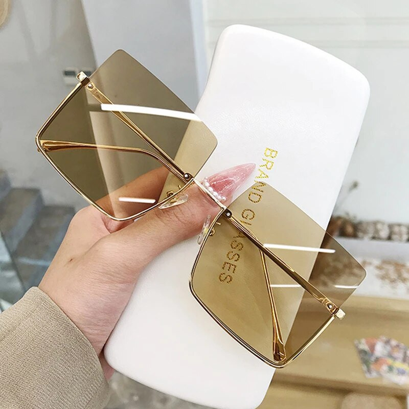 Prevelike četvrtaste sunčane naočale Ženske dizajnerske marke Vintage sunčane naočale s poluokvirom Ženske naočale s metalnim lećama
