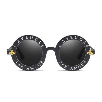 Ρετρό σέξι μαύρα στρογγυλά γυαλιά ηλίου Γυναικεία επώνυμη σχεδιάστρια αγγλικά γράμματα Bee Circle γυαλιά ηλίου Μόδα Γυναικείες αποχρώσεις Oculos
