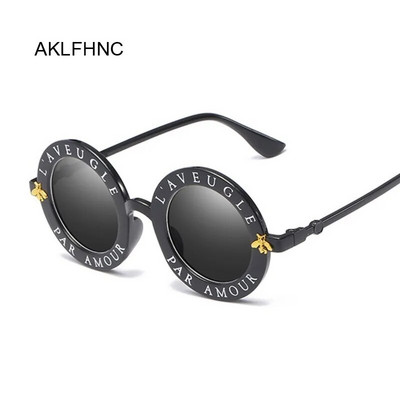 Retro Sexy Black Round Sunglasses Woman Brand Designer English Letters Bee Circle Sun Glasses Fashion Female Shades Oculos