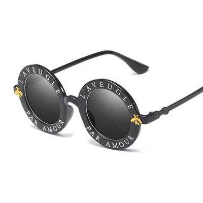Ochelari de soare rotunzi negri, sexy, retro, femei, designer de marcă, litere englezești, ochelari de soare, cerc de albină, modă pentru femei, ochelari