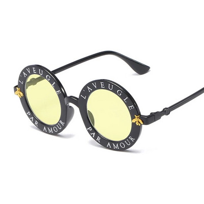 Ochelari de soare rotunzi negri, sexy, retro, femei, designer de marcă, litere englezești, ochelari de soare, cerc de albină, modă pentru femei, ochelari