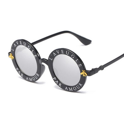 Ochelari de soare rotunzi negri, sexy, retro, femei, designer de marcă, litere englezești, ochelari de soare, cerc de albină, modă pentru femei, ochelari