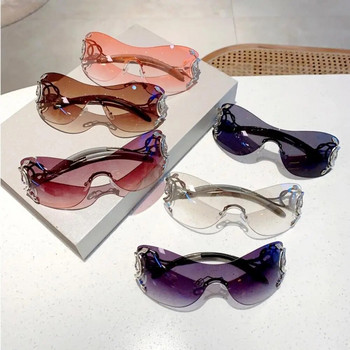 KLASSNUM Y2k Слънчеви очила без рамки Дамски стилни градиентни лещи Външни сенки Модерен дизайн на луксозна марка Очила с метална рамка Очила