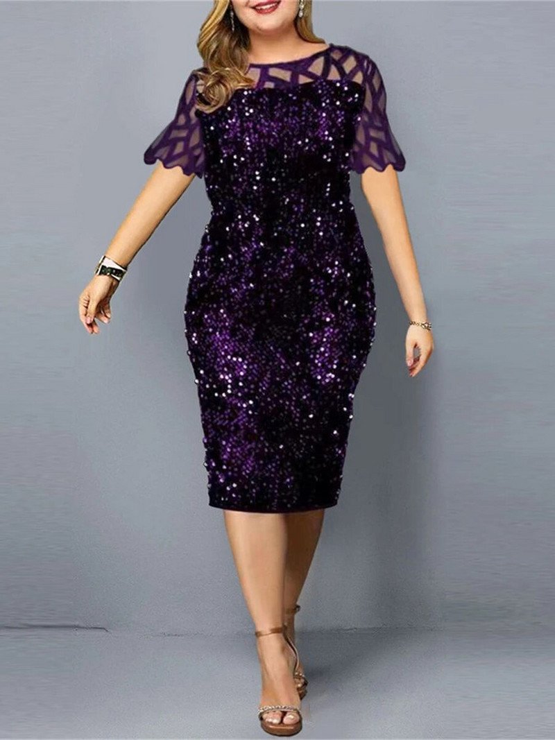 Ljetna ženska haljina kratkih rukava sa šljokicama za zabavu 2023. Mrežasta prozirna uska haljina s olovkom uz tijelo Ženska odjeća velikih veličina
