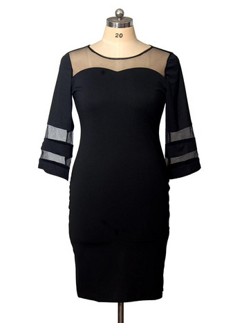 4XL 5XL Plus Size Φορέματα για Γυναικεία Διχτυωτό See Through Patchwork Κομψό φόρεμα για πάρτι Midi Solid μεγάλα φορέματα γραφείου εργασίας