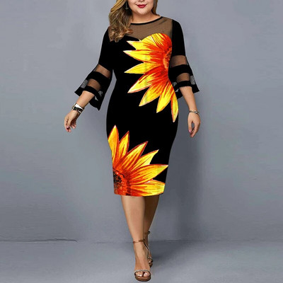 Plus veličina 5XL Mrežasta patchwork ženska haljina Proljeće 2023. Vintage Elegantne ženske haljine s cvjetnim printom Ležerne ženske haljine