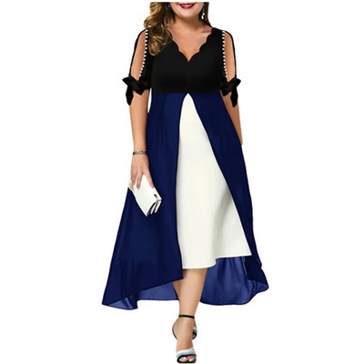 2023. aasta uued kevadised naistekleidid Elegantne moodne V-kaelusega laineline ebaregulaarne maksikleit Suvine vabaaja võltsitud kaks pikka kleiti, pluss suurus 5XL