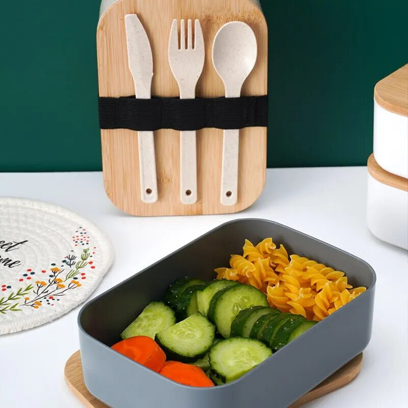 Jaapani stiilis Bento Box bambusest puidust kate nisu õlgedest lõunasöök kasti töötaja Bento kast noa kahvli ja lusikaga kaasaskantav komplekt