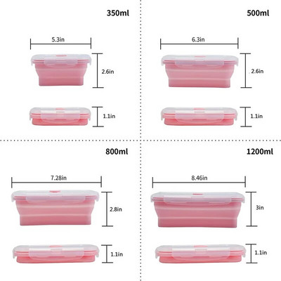 4 dydžių sulankstoma silikoninė maisto talpykla Nešiojama Bento priešpiečių dėžutė Mikro gaminiai Namų virtuvė Lauke Maisto laikymo indų dėžutė