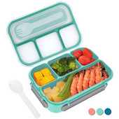 Bento Box Lunch Box Pieaugušo pusdienu kastes konteineri maziem bērniem, pieaugušajiem, 1300 ml, 4 nodalījumiem, dakšām, necaurlaidīga mikroviļņu trauku mazgājamā mašīna