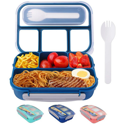 Bento Box Lunch Box Pieaugušo pusdienu kastes konteineri maziem bērniem, pieaugušajiem, 1300 ml, 4 nodalījumiem, dakšām, necaurlaidīga mikroviļņu trauku mazgājamā mašīna