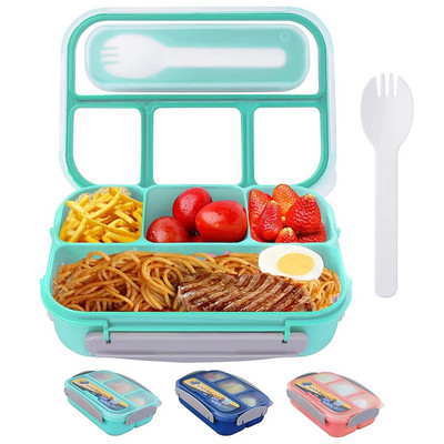 Bento Box Lunch Box Pieaugušo pusdienu kastes konteineri maziem bērniem, pieaugušajiem, 1300 ml, 4 nodalījumiem, dakšām, necaurlaidīga mikroviļņu trauku mazgājamā mašīna